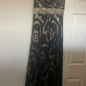 Betsy & Adam Black and Gold Strapless Dress